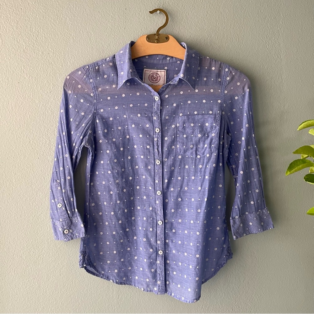 ♦️5/$15♦️ So | Blue Polka Dot Button Down Shirt